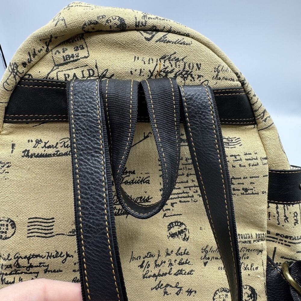 Vaan & Co Travel Mini Backpack Leather Canvas Map Print - Picture 9 of 11